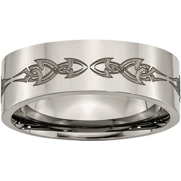 Gift Titanium Flat 8mm Laser Design Polished Band